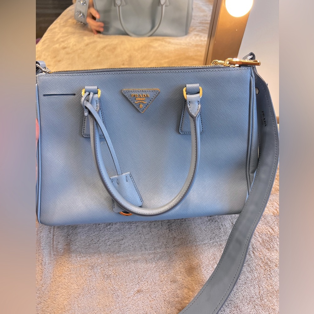 Classic Prada bag in beautiful light blue colour. Exclusive and rare.